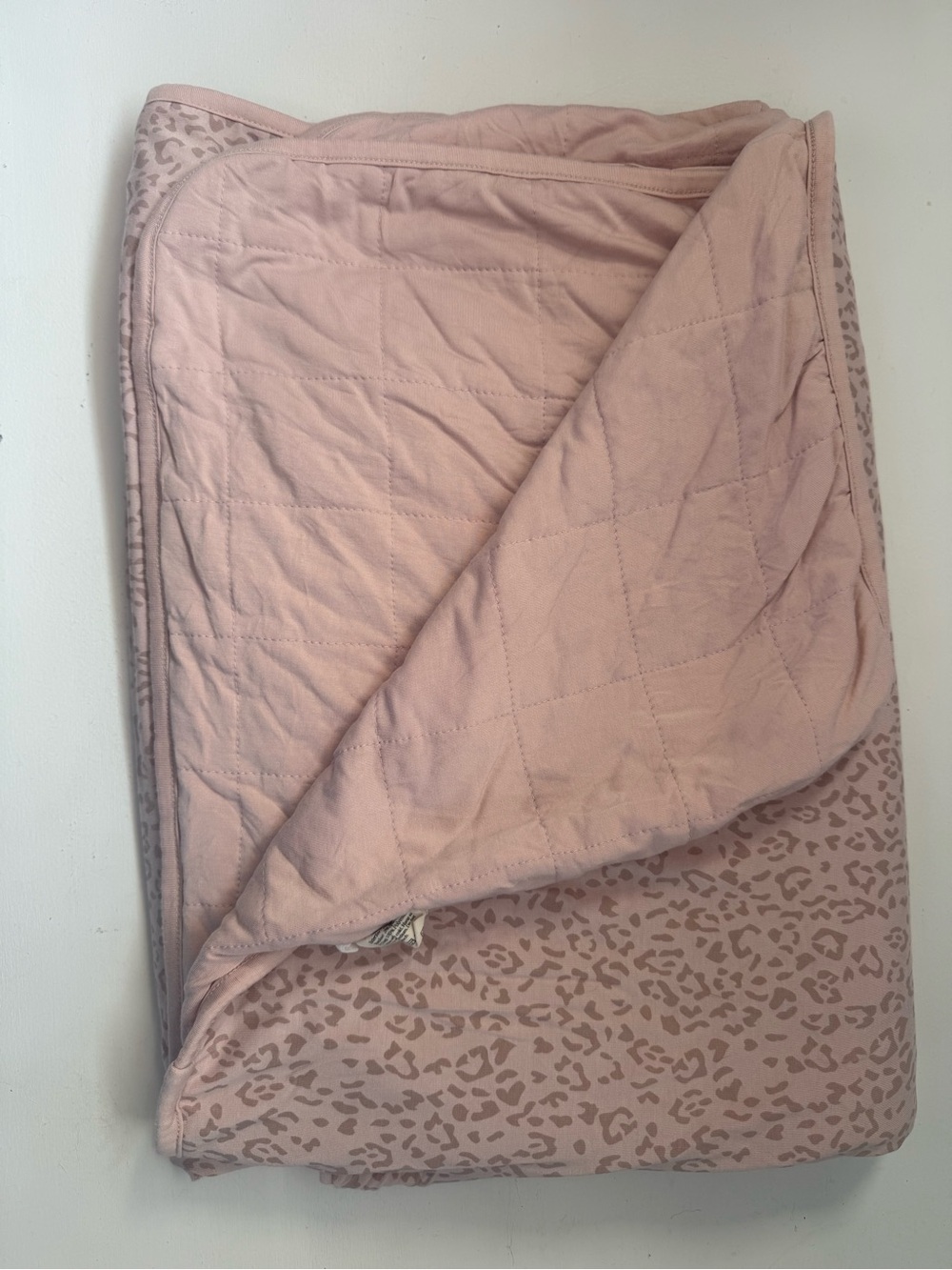 Kyte BABY Blush Pink Quilted Reversible Throw with Leopard Print
